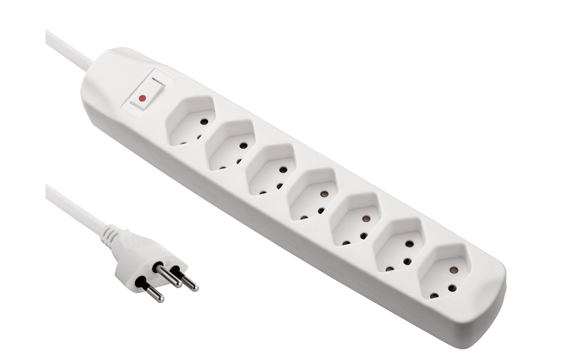 FURBER.power Standard Steckdosenleiste, 7×T13, mit Schalter, 1,5 m, Eingang T12 – weiss