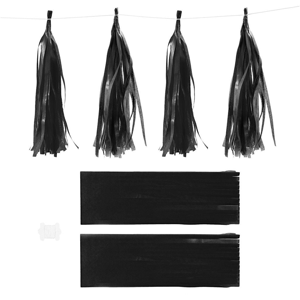 Creativ Company Papier-Quasten – Schwarz – 35 cm – Papier – 12 Stk