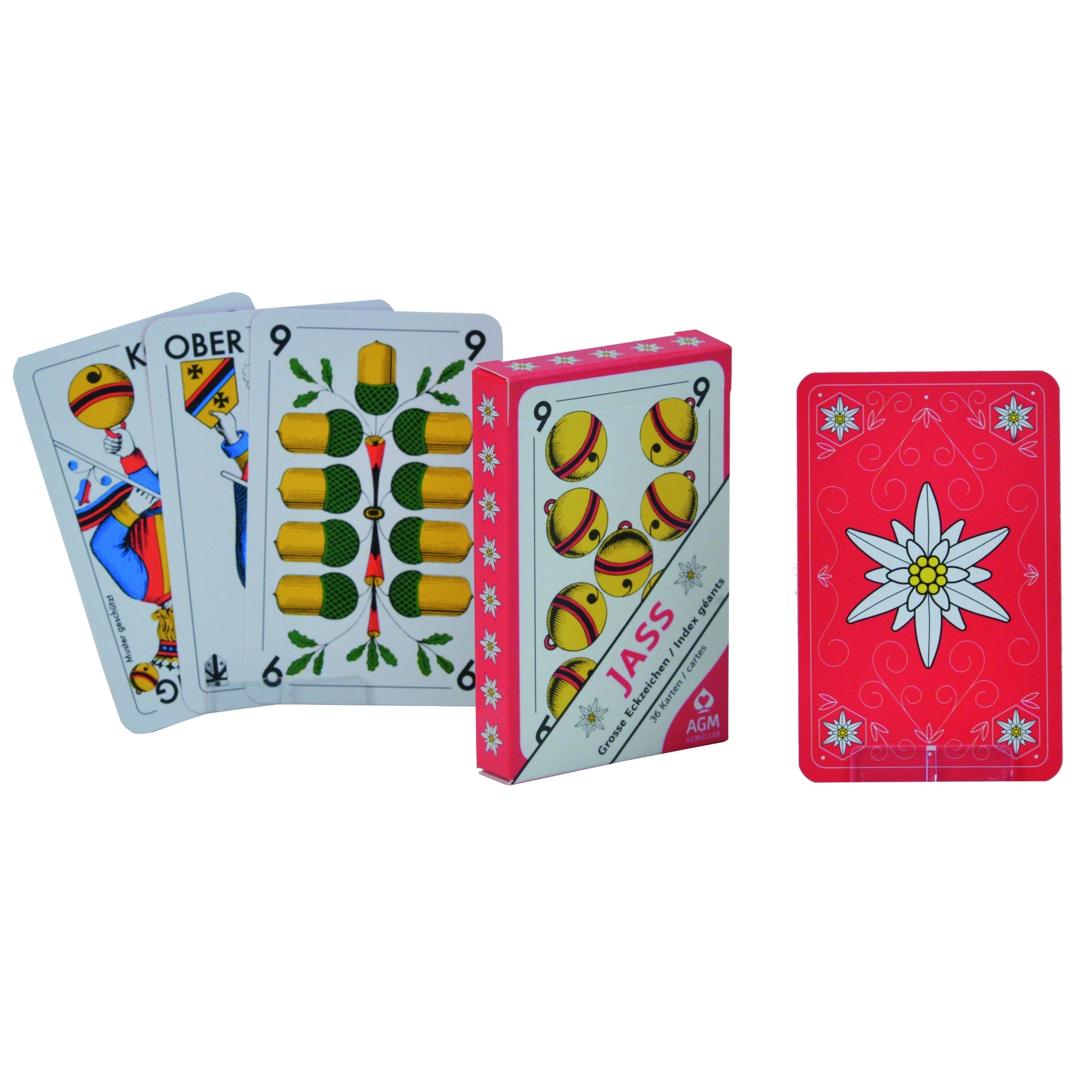 AGM Jasskarten Opti Edelweiss – ab 1 Spieler, d, 36 Karten, 57 × 89 mm, Kunststoff/Papier, mehrfarbig