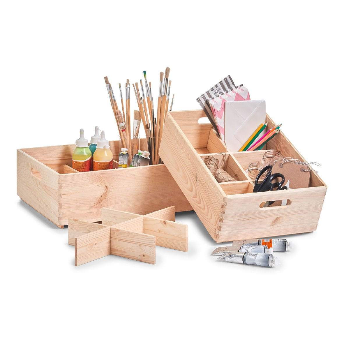 Zeller Present Aufbewahrungsbox – Kiefernholz – Braun – stapelbar, mit Griff – 397 × 143 × 300 mm