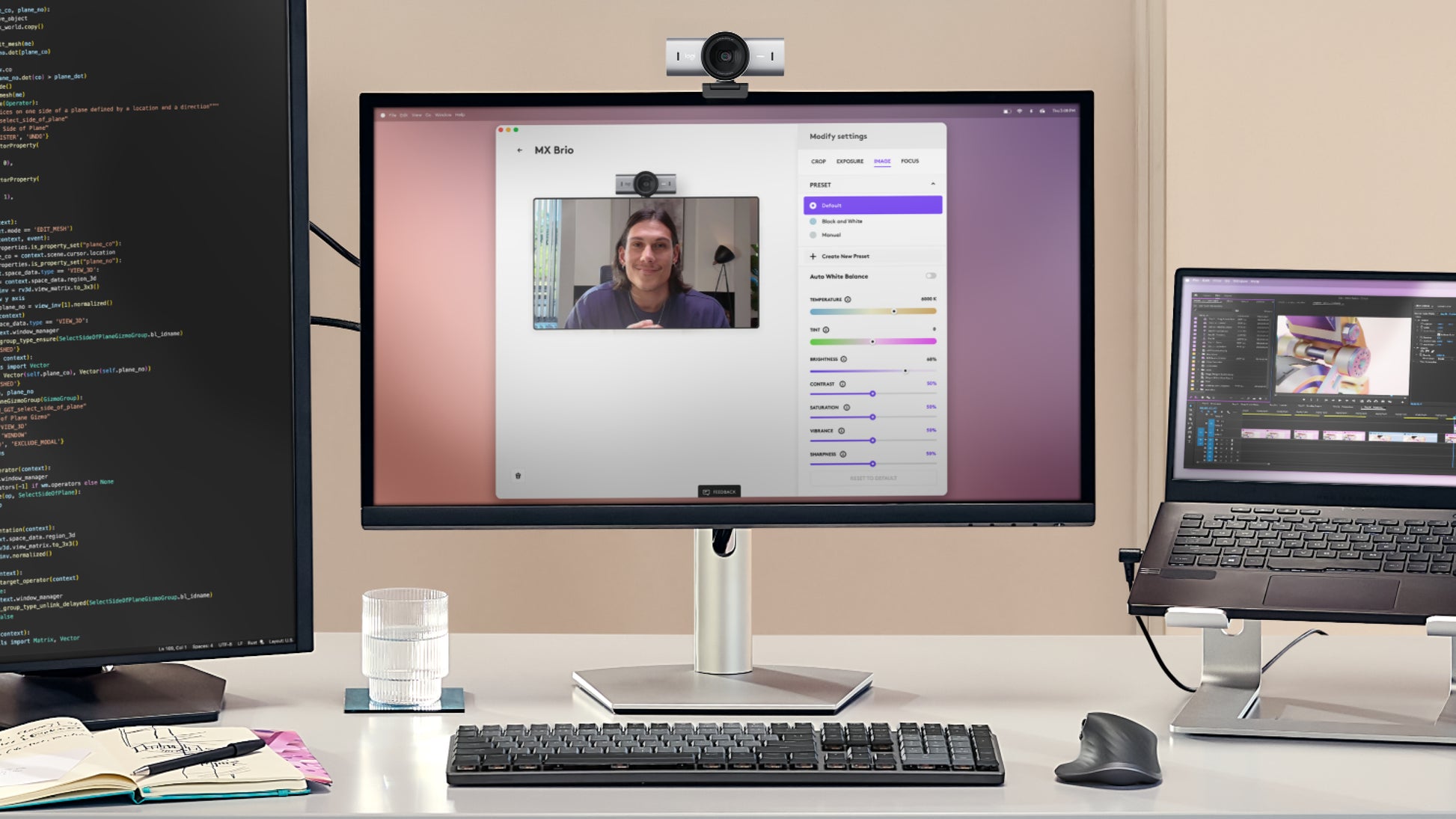 Logitech MX Brio Webcam – 4K Ultra HD, 30 fps, Autofokus, USB 3.0, Sichtschutz – Grau