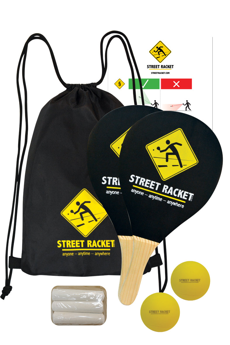 Schildkröt Funsports Street Racket Set – 2 Stück, inkl. 2 Tennisbälle – ab 6 J. – schwarz/Holz/Gelb
