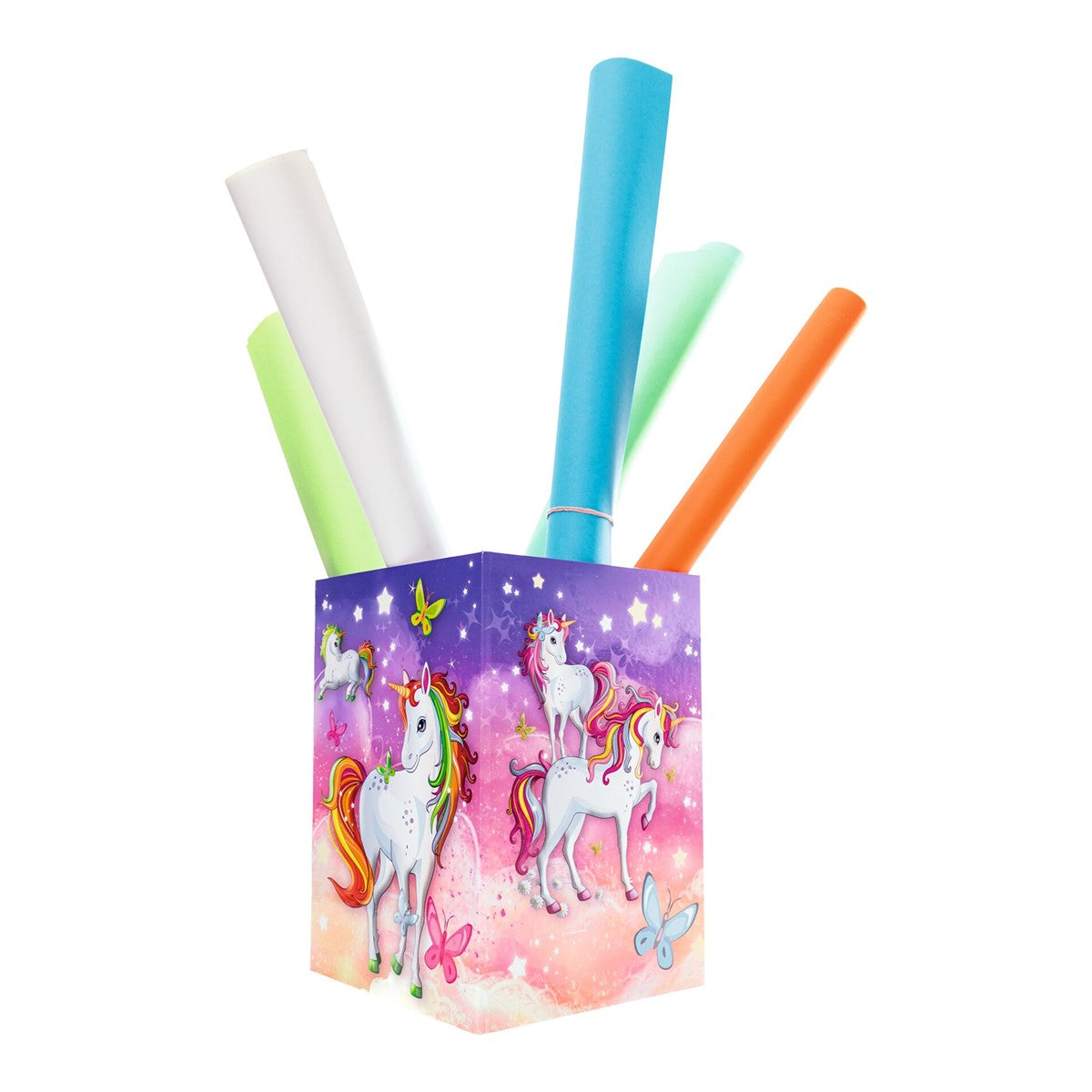 HERMA Papierkorb Einhorn – 15 l – Karton, mehrfarbig – B × H × T 220 × 315 × 220 mm