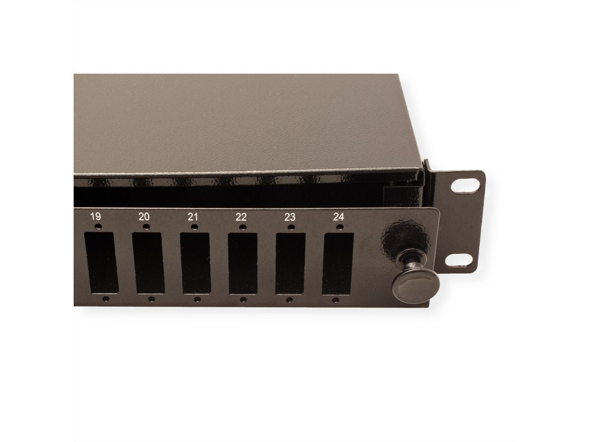 VALUE Spleissbox 19" – 1 HE, leer, Platz für max. 24× SC-Duplex oder 24× LC 4-fach, schwarz