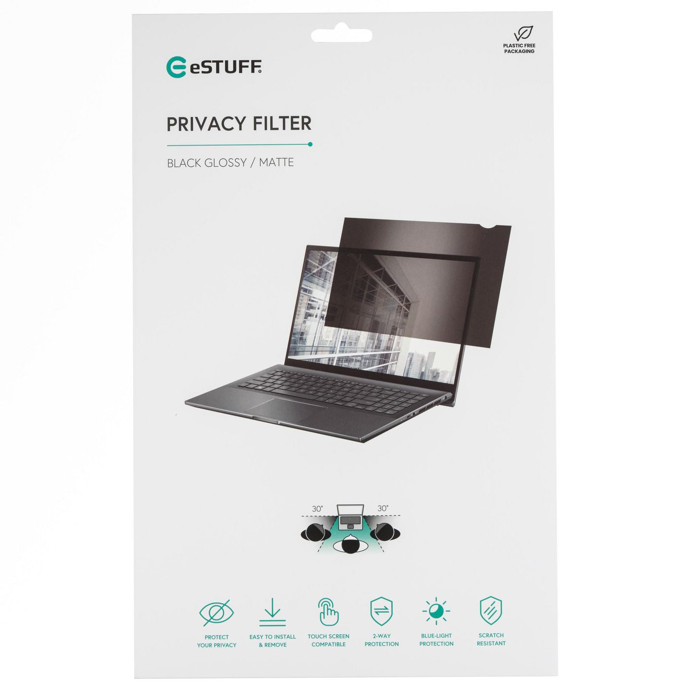 eSTUFF Blickschutzfilter für Laptop 13,3", 16:10 – 294 × 196 mm, Touch-kompatibel