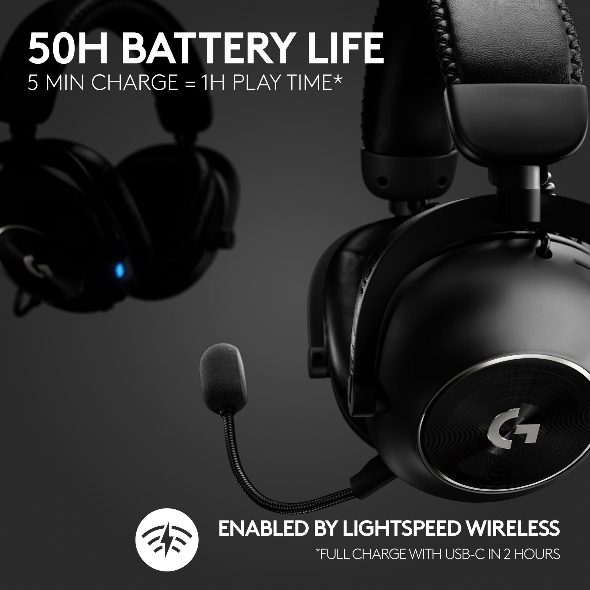 Logitech G PRO X 2 LIGHTSPEED Gaming-Headset – Over-Ear, Stereo, Kabel + BT, mit USB-A-Dongle, Schwarz