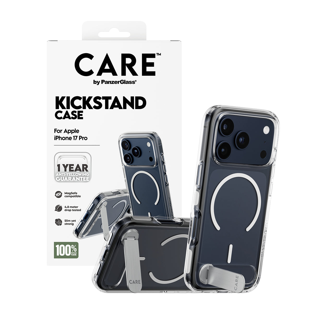 PanzerGlass Backcover CARE – für Apple iPhone 17 Pro – transparent – MagSafe-kompatibel, mit Kickstand