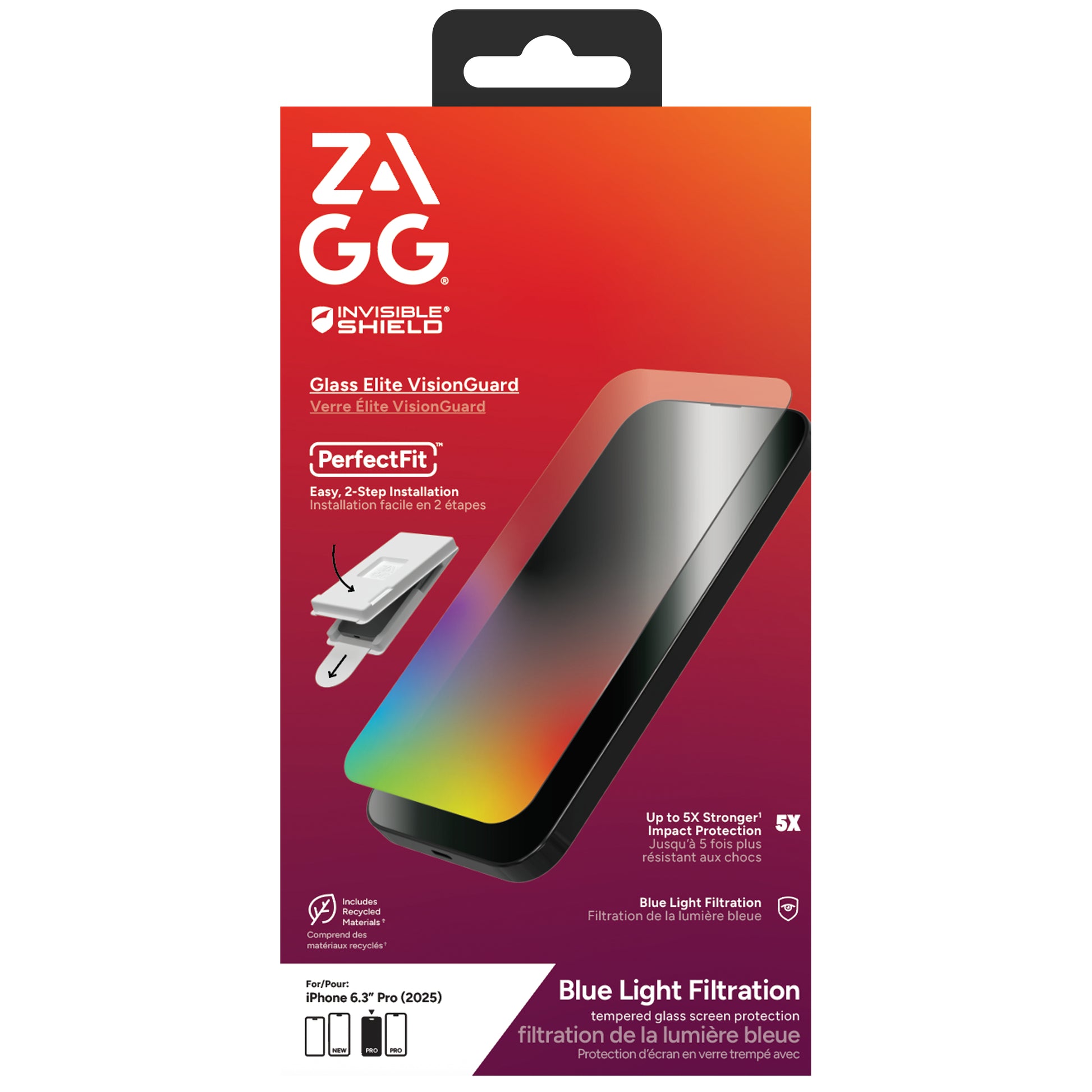 ZAGG Displayschutz (Panzerglas), Blaulichtfilter – für iPhone 17 Pro – mit Applikator