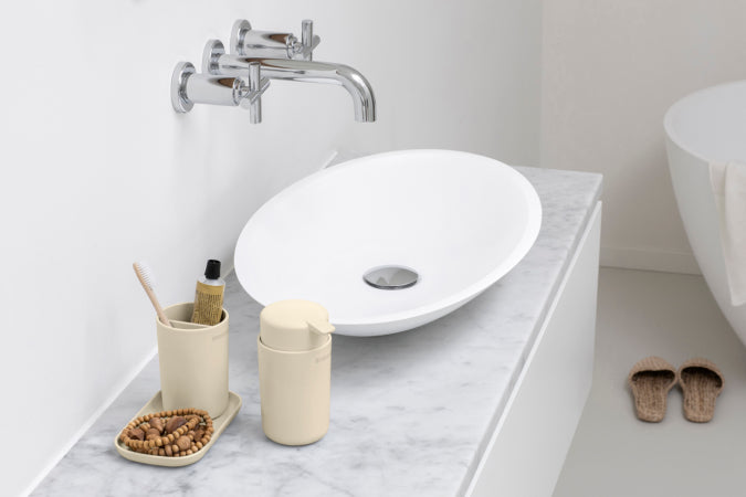 Brabantia ReNew – Seifenspender, manuell, 250 ml, Kunststoff, beige (Set, 3-teilig)
