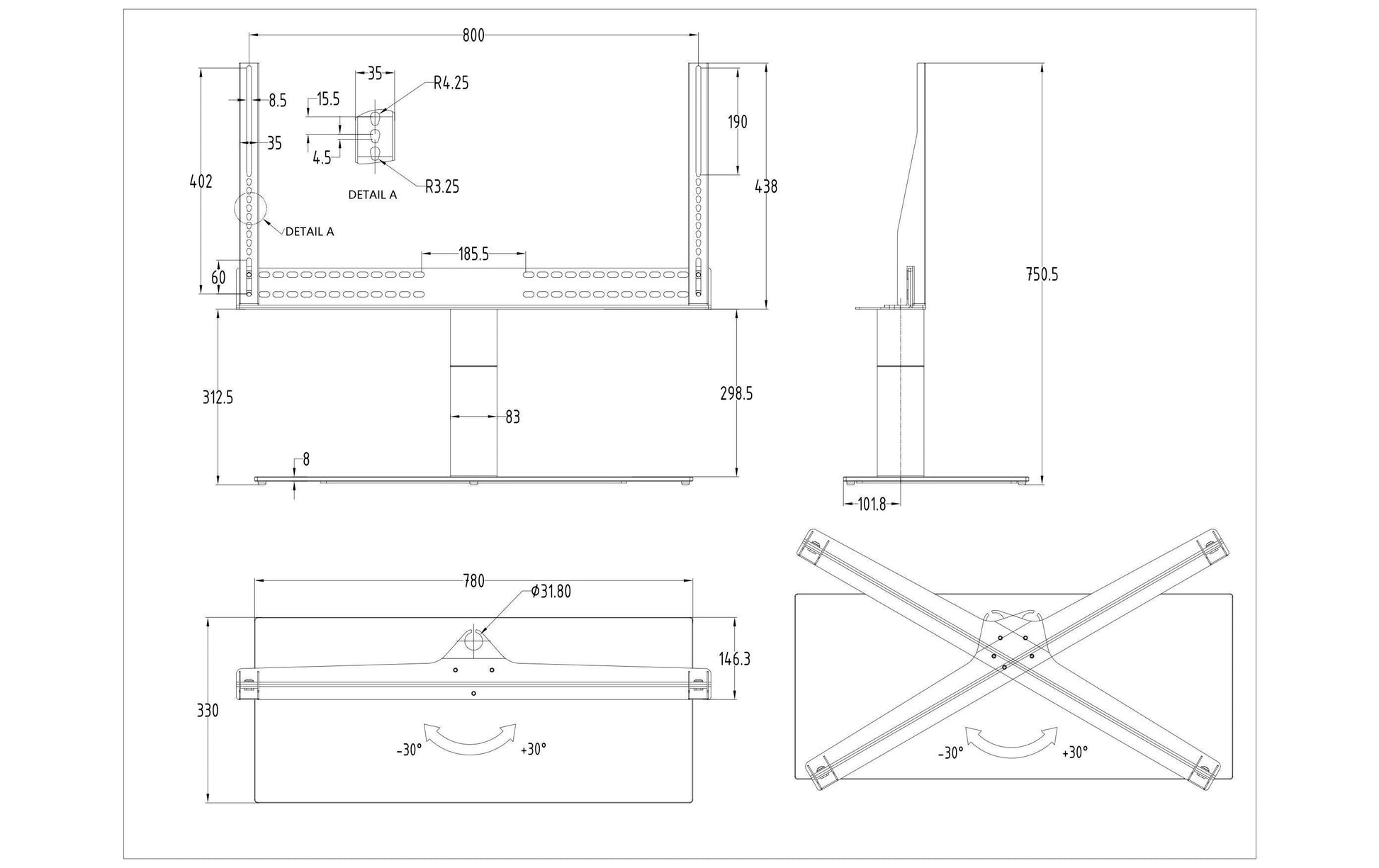 Multibrackets Turn X Large – Drehbarer Displayständer, bis 75", VESA 400×400, bis 50 kg, schwarz
