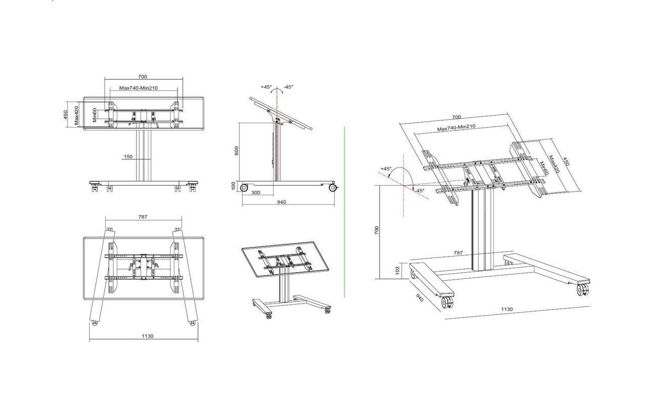 Multibrackets 80 HD – neigbarer Displayständer für 44", VESA 100×400, bis 60 kg, silber