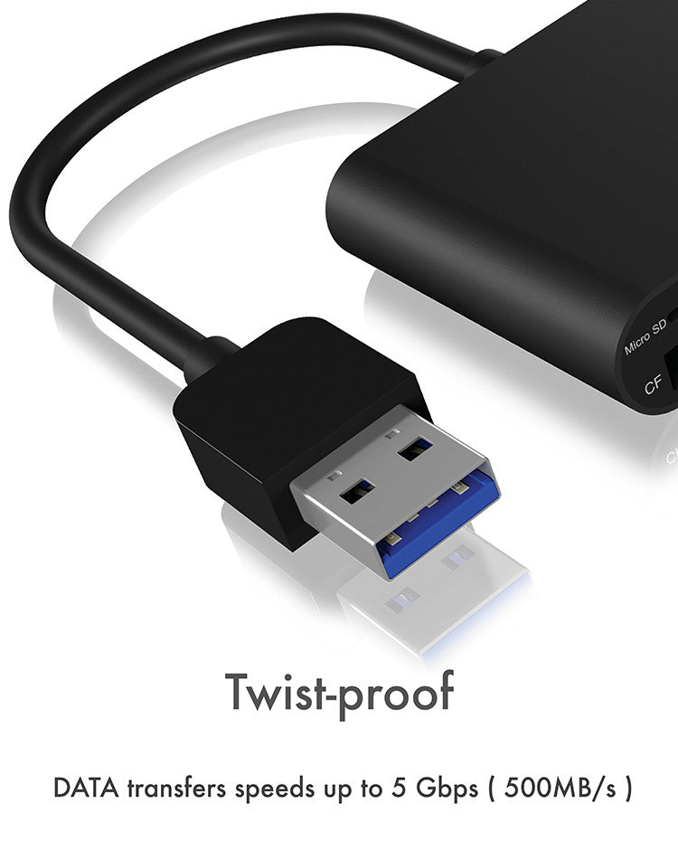 ICY BOX USB-Kartenleser USB 3.2 Gen 1 (5 Gbit/s) – CF, SD, microSD – Schwarz