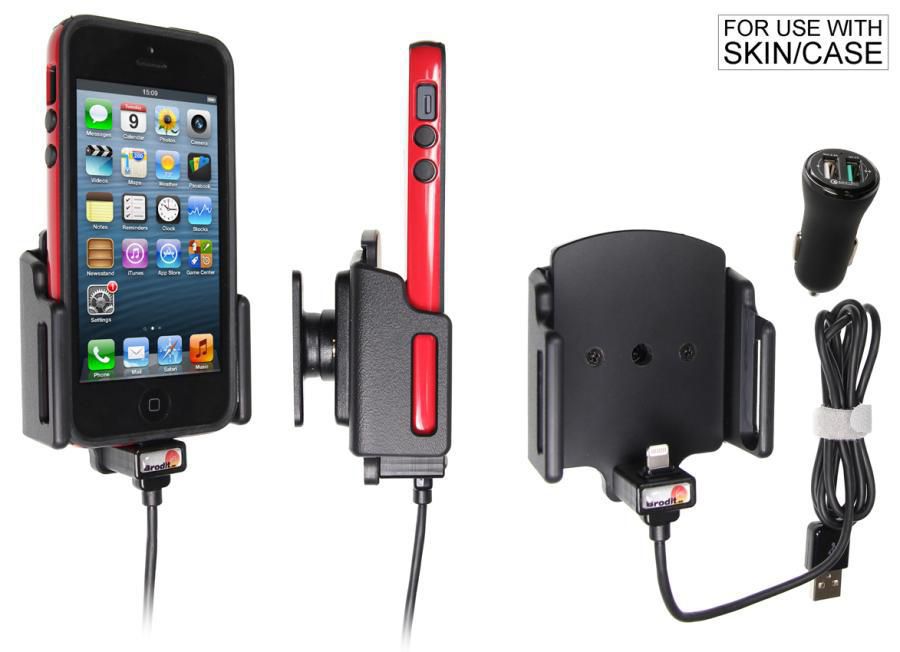 Brodit Auto-Halterung, aktiv, kabelgebunden (Zigarettenanzünder 12 V) – für iPhone 5 – Schwarz