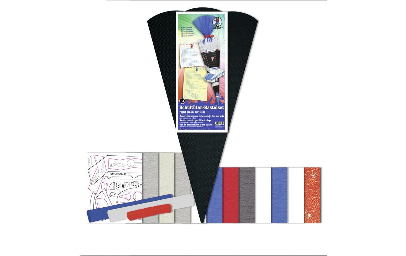 Ursus Schultüten-Bastelset – Polizei – 68 × Ø 20 cm, 6-eckig, Papier, Schwarz, Klebeband, 1er-Pack