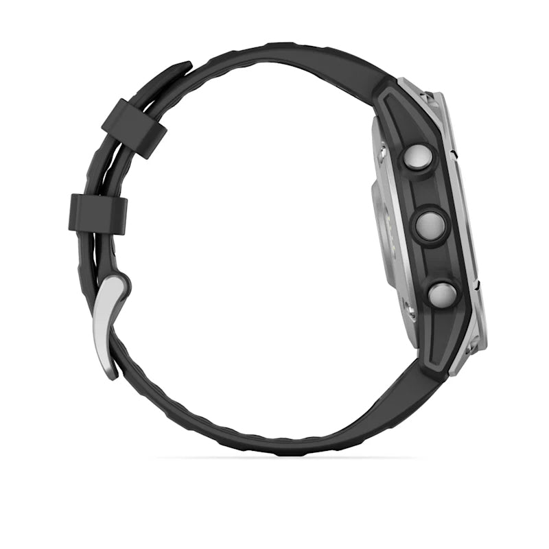 Garmin Fenix E – GPS-Smartwatch – 47 mm, 1,3" AMOLED, WLAN, Bluetooth, Gorilla Glass, 100 m, Silber/Schwarz