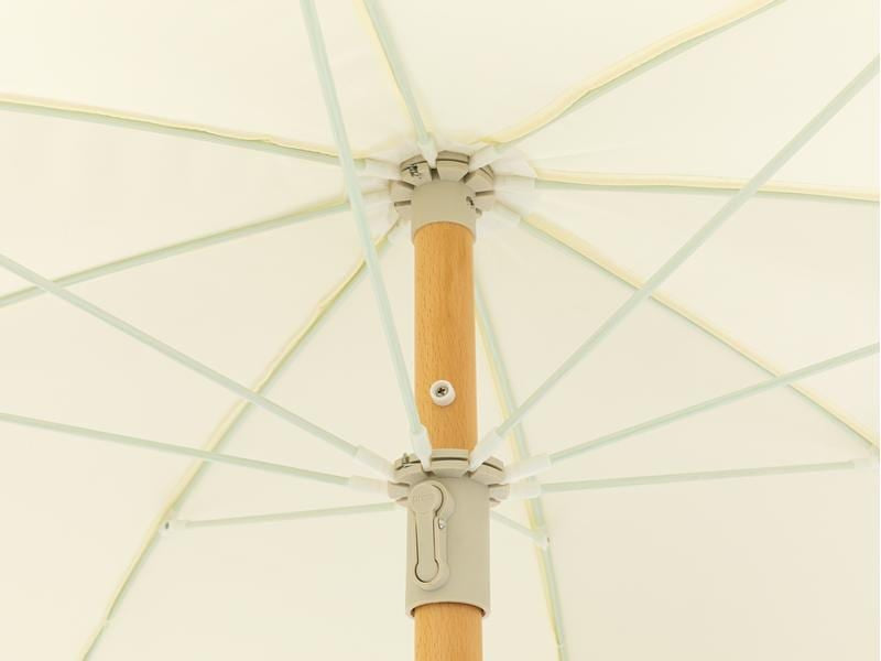 KOOR Strandschirm – rund Ø 150 cm, 180 cm hoch, Polyester, Holzstange, beige, für Aussenbereich