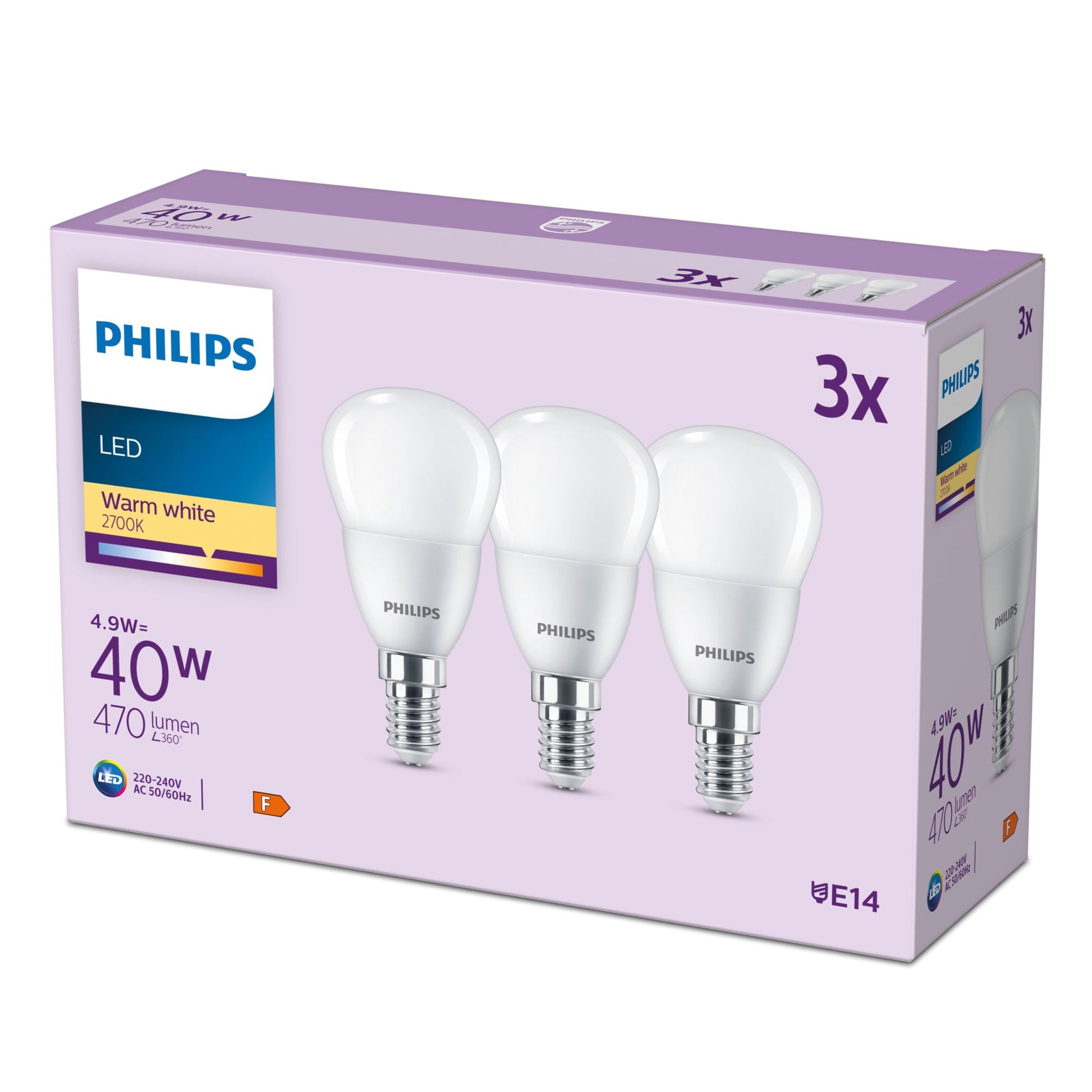 Philips by Signify Philips LED-Leuchtmittel E14 P45 – Warmweiss 2700 K, 470 lm, 4,9 W