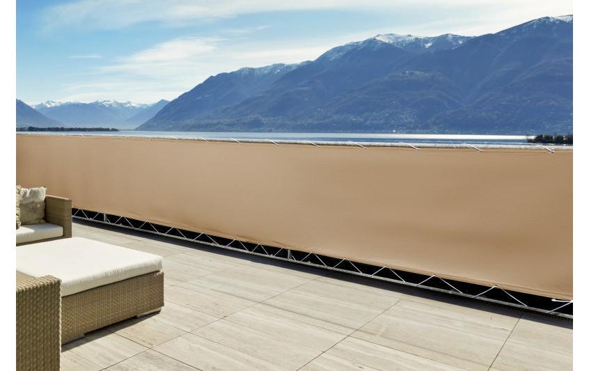 Windhager Balkonbespannung (Sichtschutz) 900 × 5000 mm – Polyester – Braun (mit Ösen, UV-stabil)