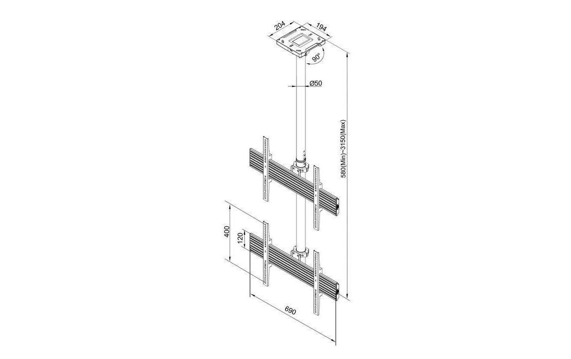Multibrackets Pro MBC2U – Deckenhalterung, fix, bis 65", bis 100 kg, schwarz