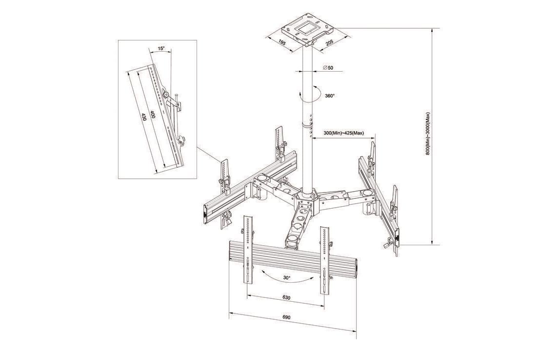Multibrackets Pro MBC3U – Wandhalterung, neigbar, bis 65", bis 90 kg, schwarz