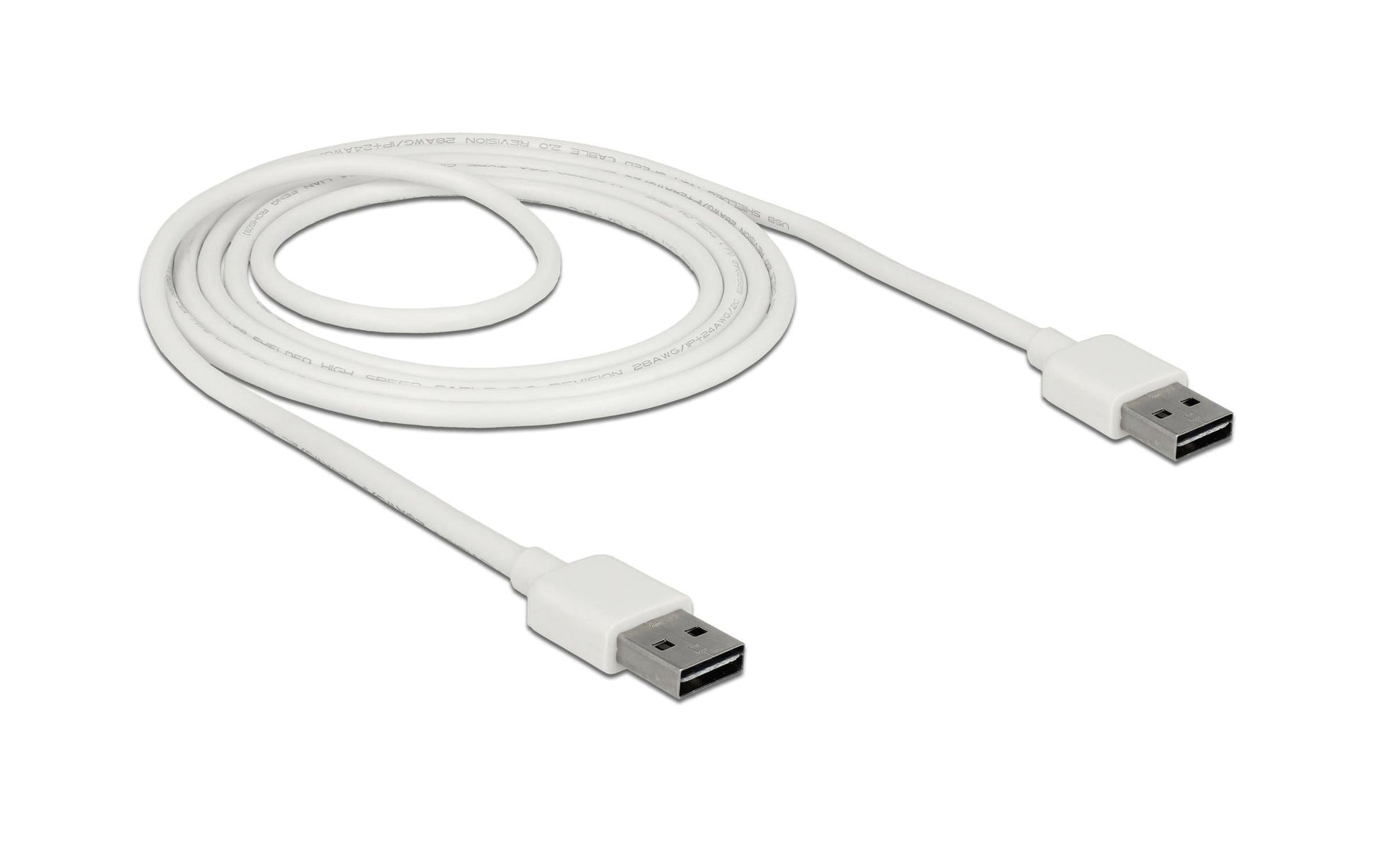 DeLOCK USB-A auf USB-A Kabel – USB 2.0 (480 Mbit/s) – 2 m – Beidseitig einsteckbar, Goldkontakte – Weiss