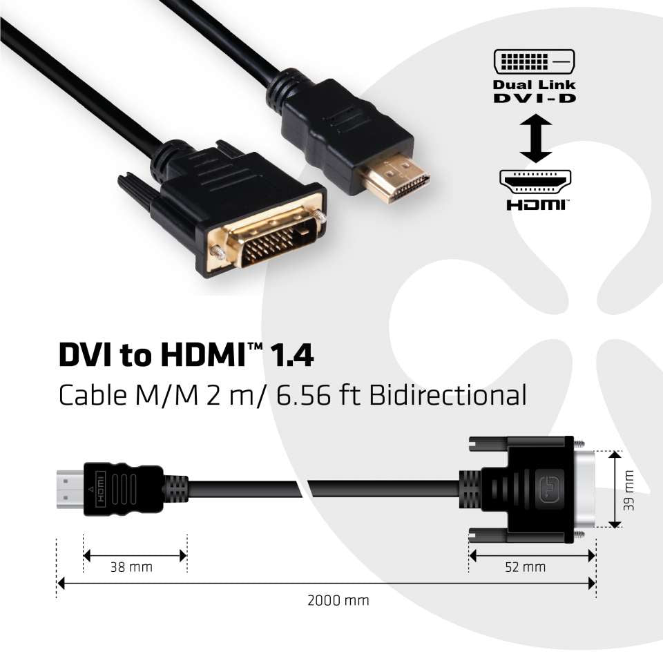 CLUB3D Club 3D DVI auf HDMI Kabel HDMI 1.4 4K 30 Hz – 2 m