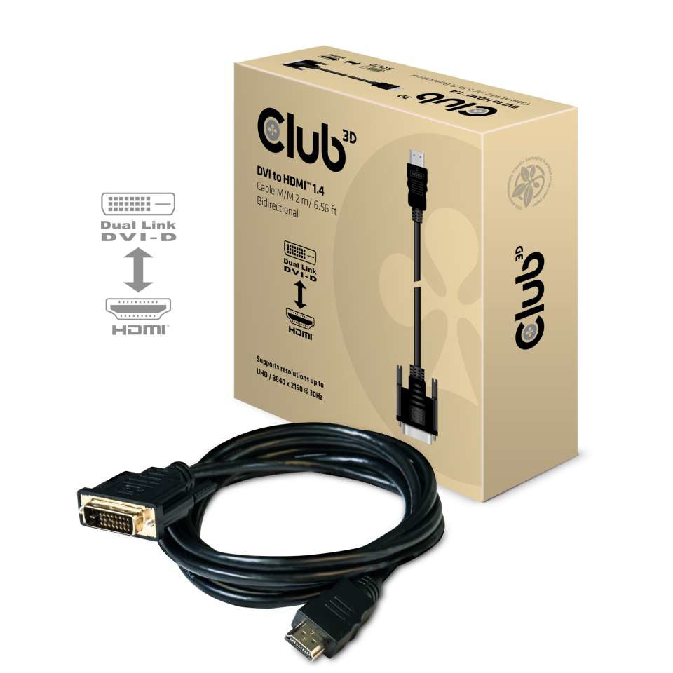CLUB3D Club 3D DVI auf HDMI Kabel HDMI 1.4 4K 30 Hz – 2 m