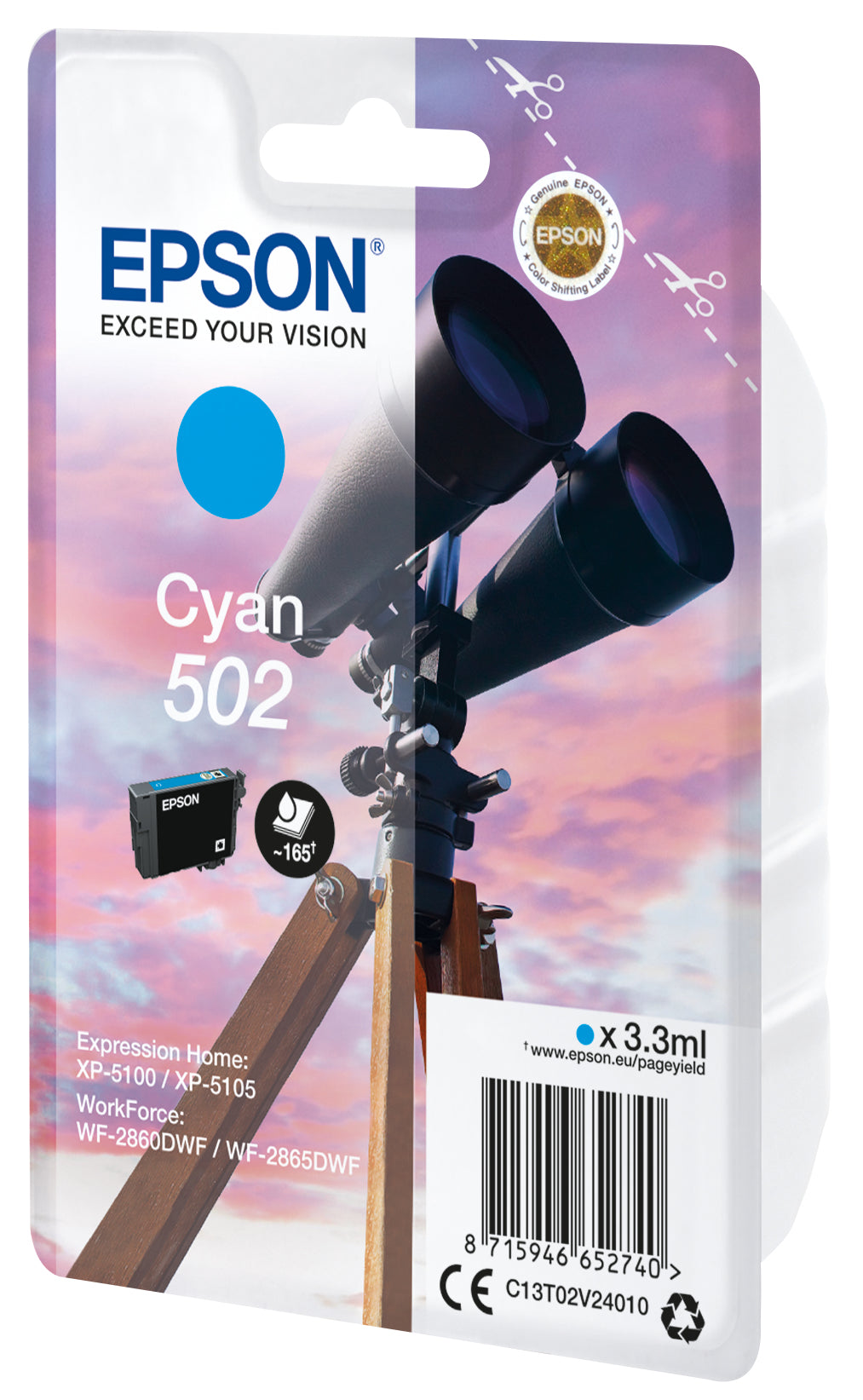Epson 502 Cyan Tintenpatrone (Original) – 165 Seiten – für Epson 502 – C13T02V24020