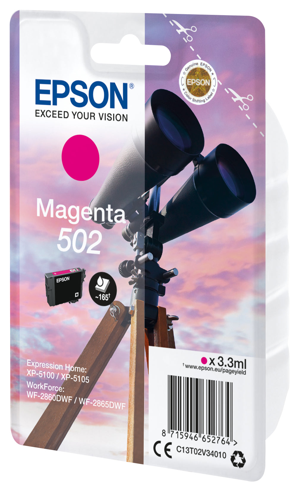 Epson 502 Magenta Tintenpatrone (Original) – 165 Seiten – C13T02V34020