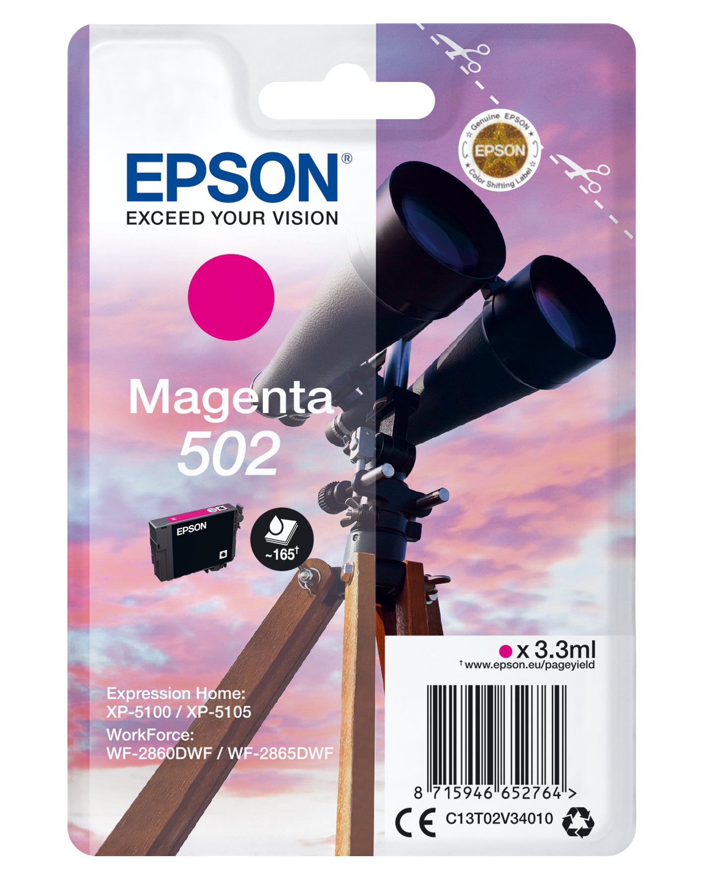 Epson 502 Magenta Tintenpatrone (Original) – 165 Seiten – C13T02V34020