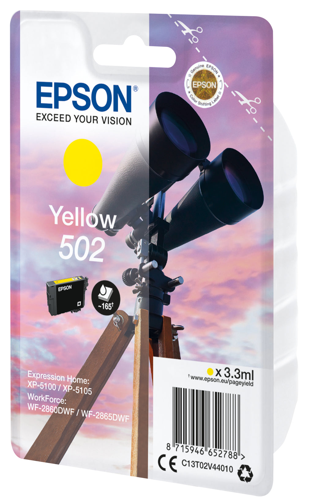 Epson 502 Gelb Tintenpatrone (Original) – 165 Seiten – für WorkForce WF-2860DWF/WF-2865DWF, XP-5100/XP-5105