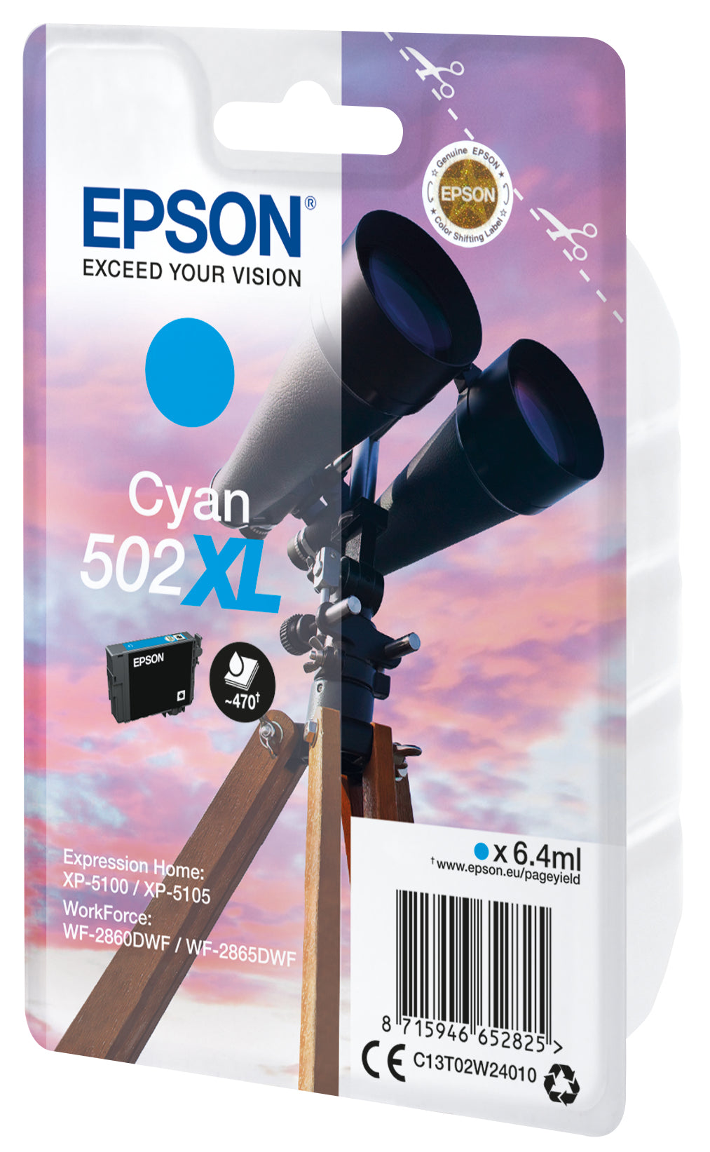 Epson 502XL Cyan Tintenpatrone (Original) – 470 Seiten – für Epson 502XL – C13T02W24020