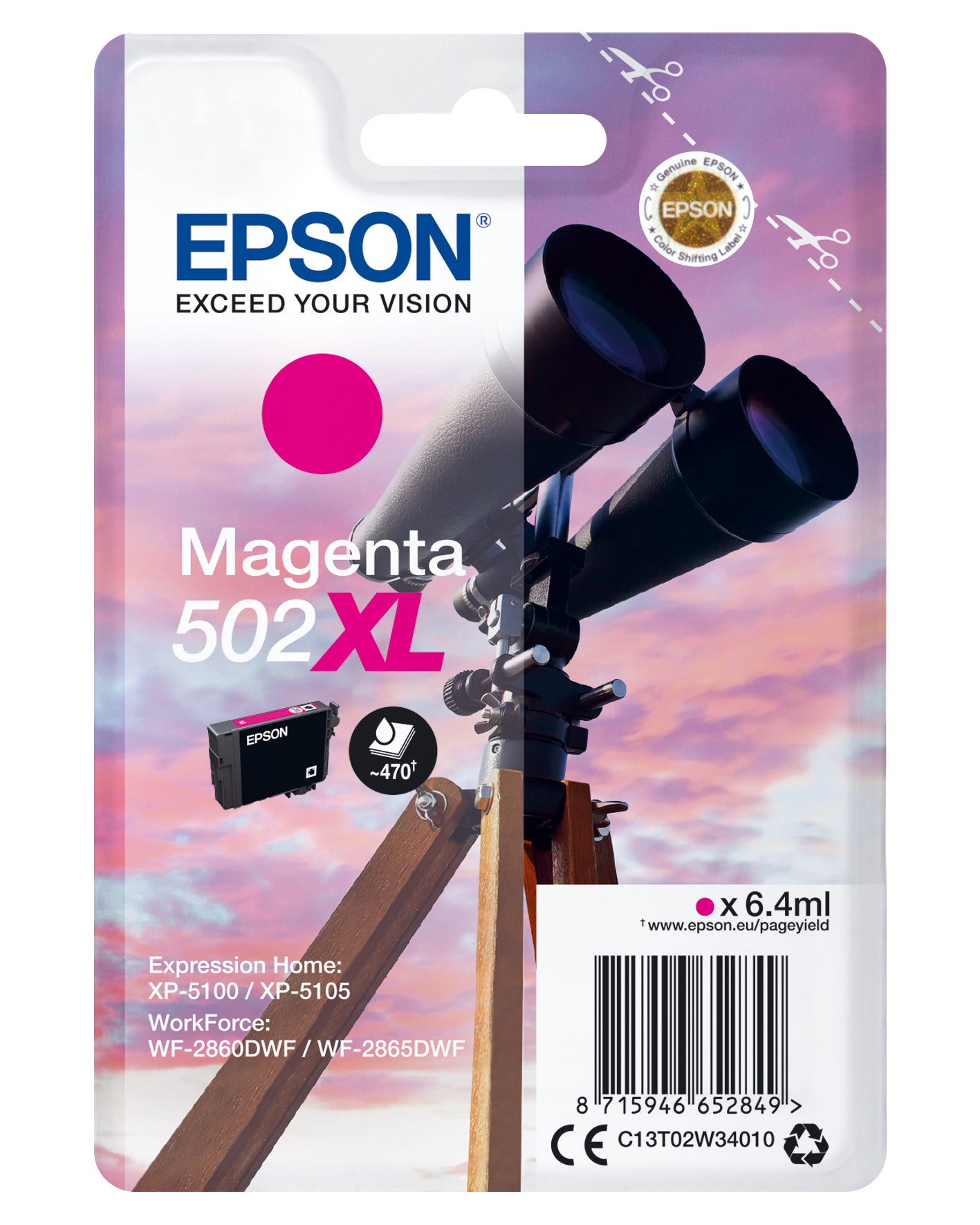Epson 502XL Magenta Tintenpatrone (Original) – für WF-2860DWF/2865DWF, XP-5100/XP-5105