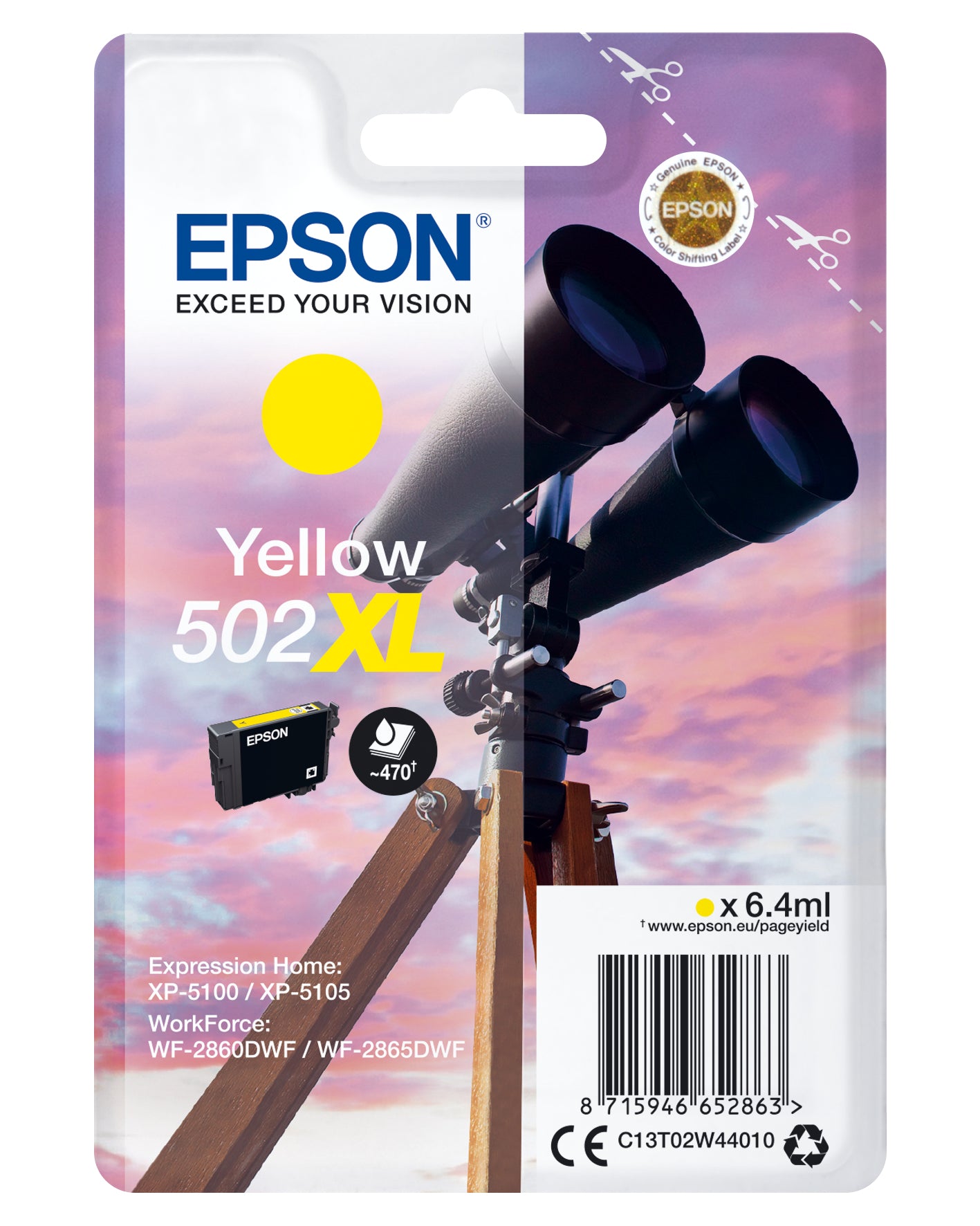 Epson 502XL Gelbe Tintenpatrone (Original) – 470 Seiten – für WorkForce WF‑2860DWF/WF‑2865DWF