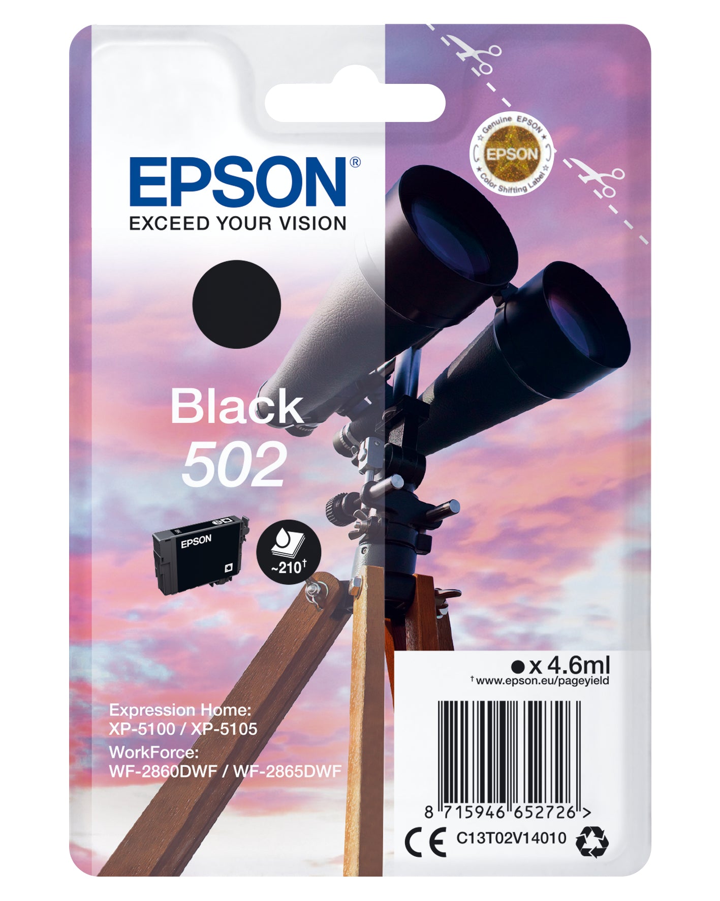 Epson 502 Schwarz Tintenpatrone (Original) – für WorkForce WF-2860/2865, Expression Home XP-5100/XP-5105