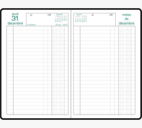 Exacompta Carré Euro/Cents – Tagesagenda 2027, 1 Tag/1 Seite, 13,5 × 21,0 cm