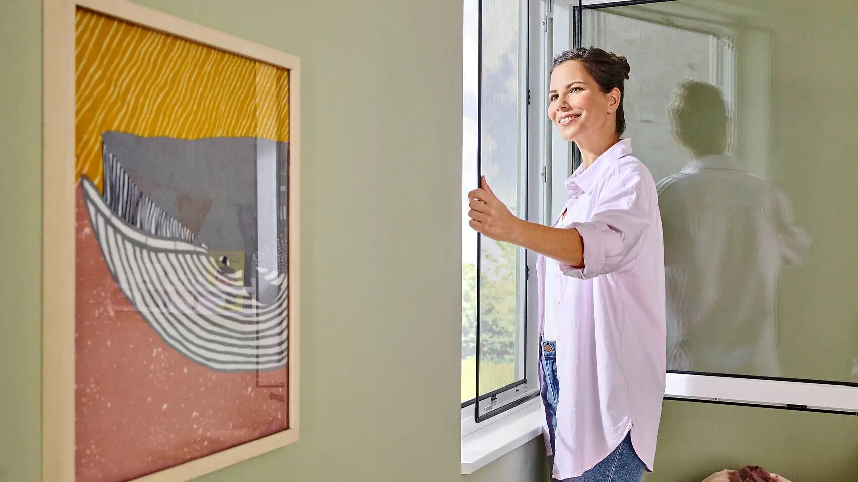 tesa Fenster-Fliegengitter – 100 × 120 cm – Anthrazit – PVC-Netz – Clip-Befestigung – für Fenster