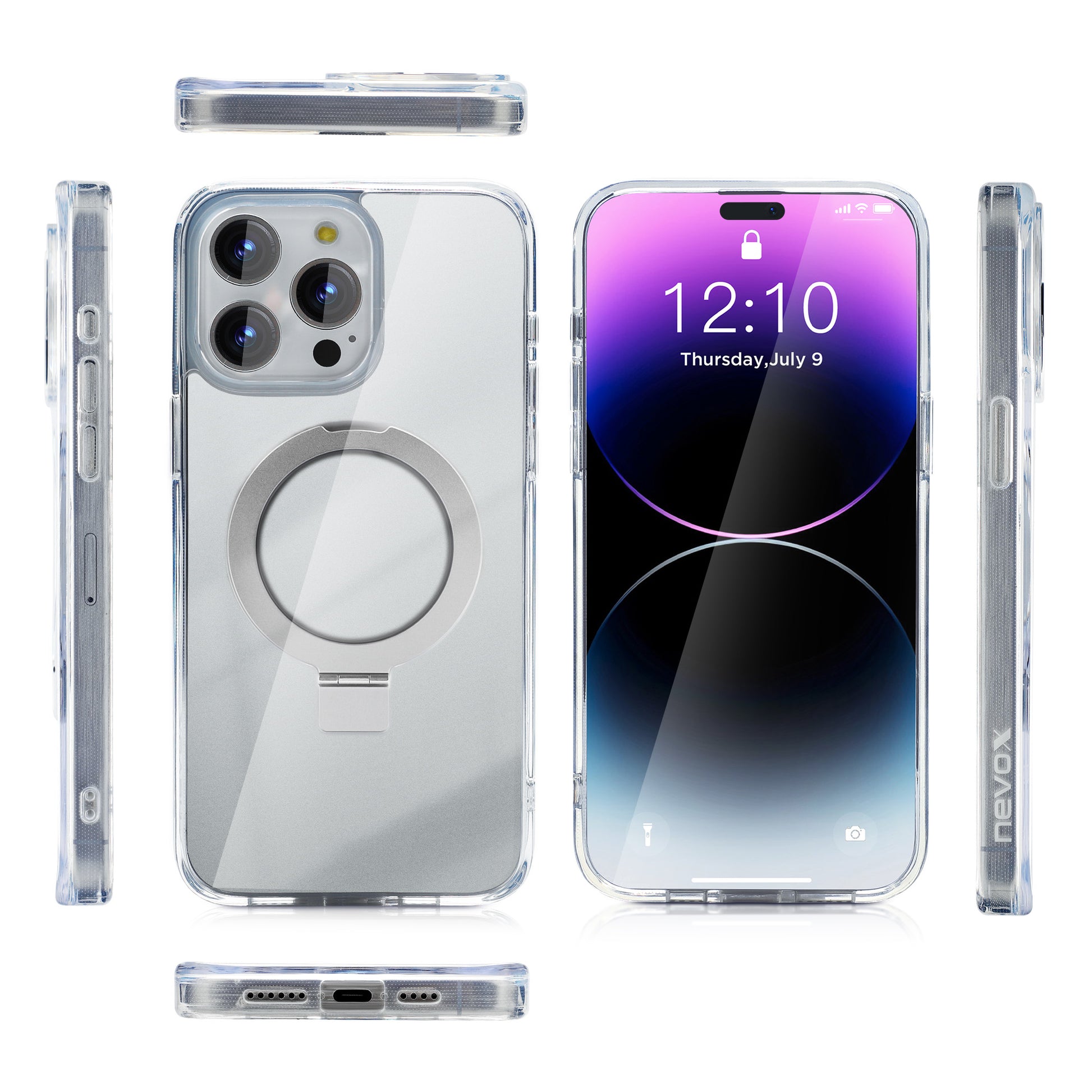 nevox StyleShell SHOCKFlex Backcover – für Apple iPhone 16 Pro Max, mit Ständer, Metall+PC+TPU, transparent