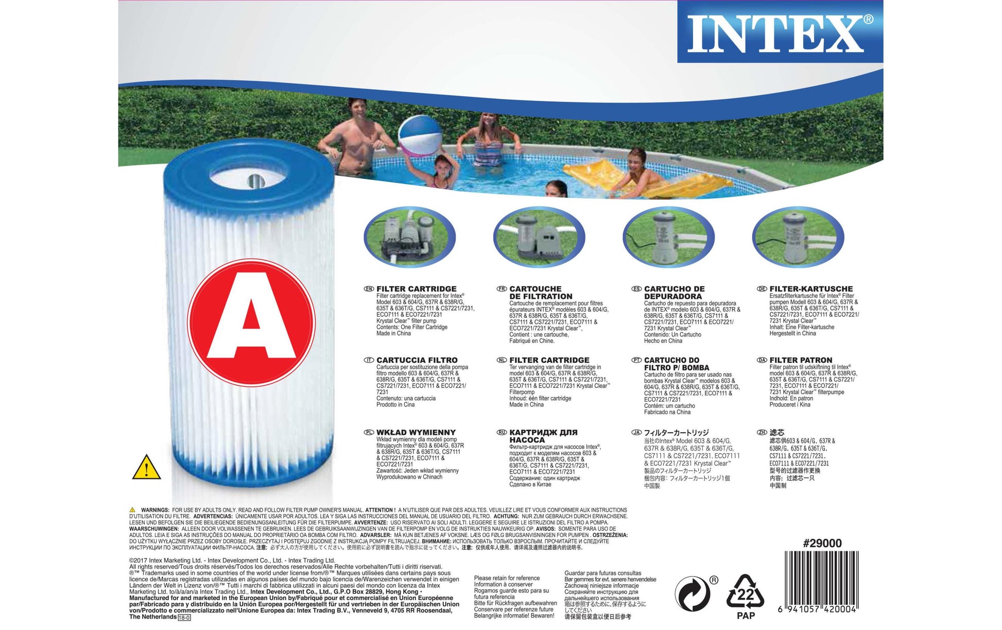 Intex Filterkartusche Typ A – Kunststoff – Blau/Weiss – für 28603, 28604, 28637 und andere – 1 Stk.