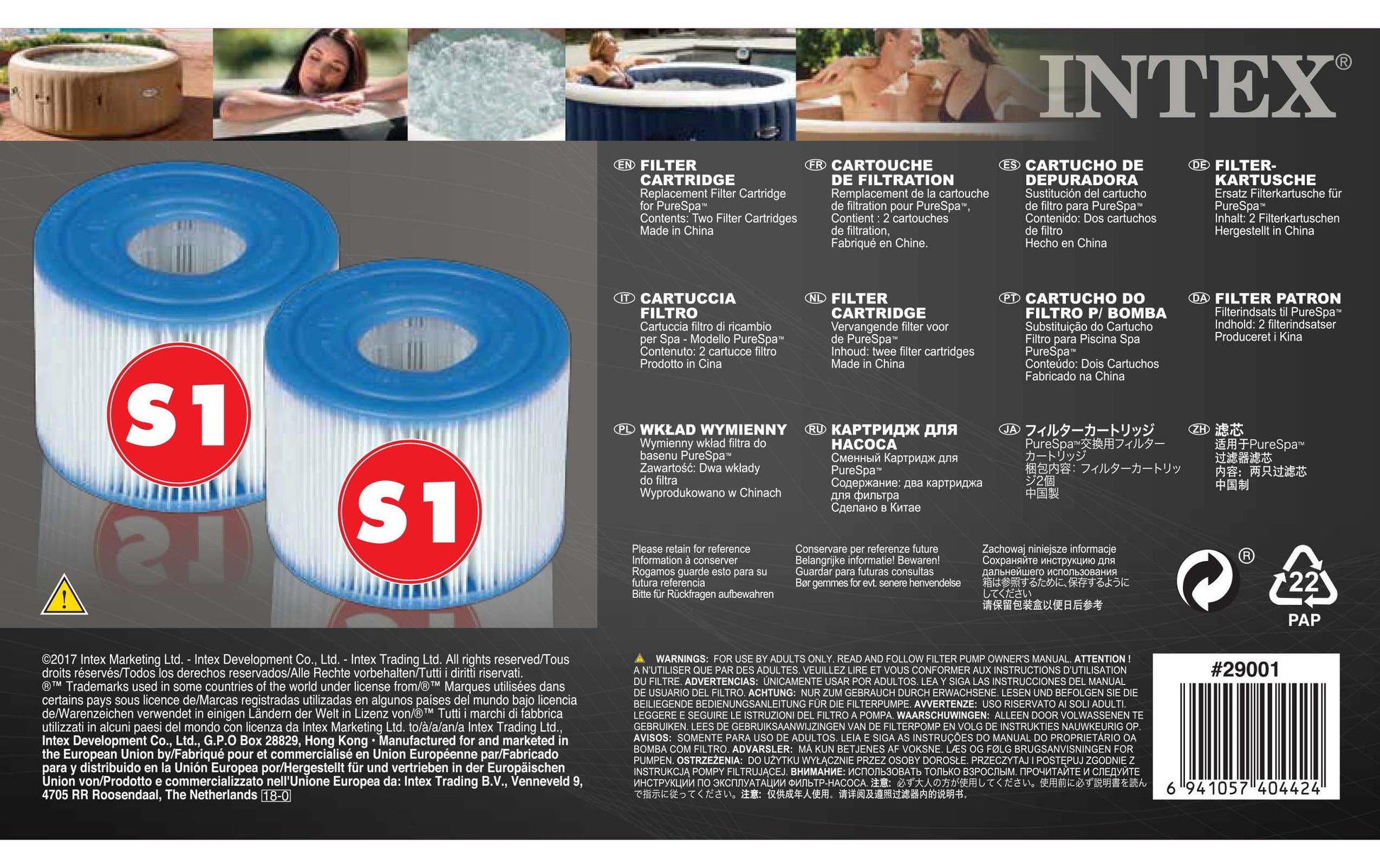 Intex Filterkartusche Pure Spa Ty S1 – rund, blau/weiss, für SPA 28404, 28424, 28422, 2 Stk.