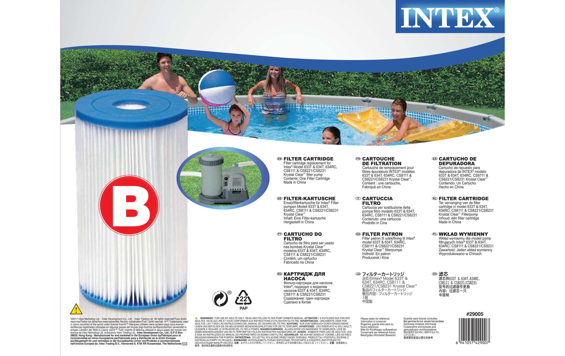 Intex Filterkartusche Typ B, Kunststoff, Blau, Weiss – für Intex-Modelle und andere – 1 Stück