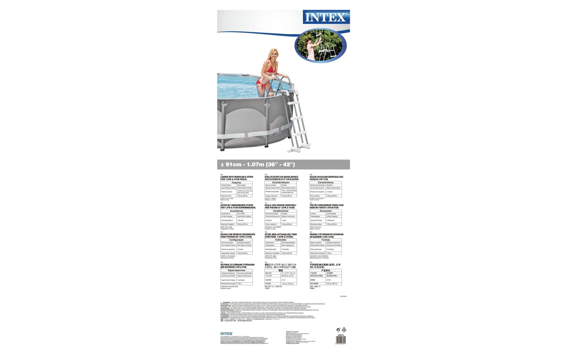 Intex 28075 Poolleiter – Abnehmbare Tritte – Für Poolhöhe bis 1'070 mm