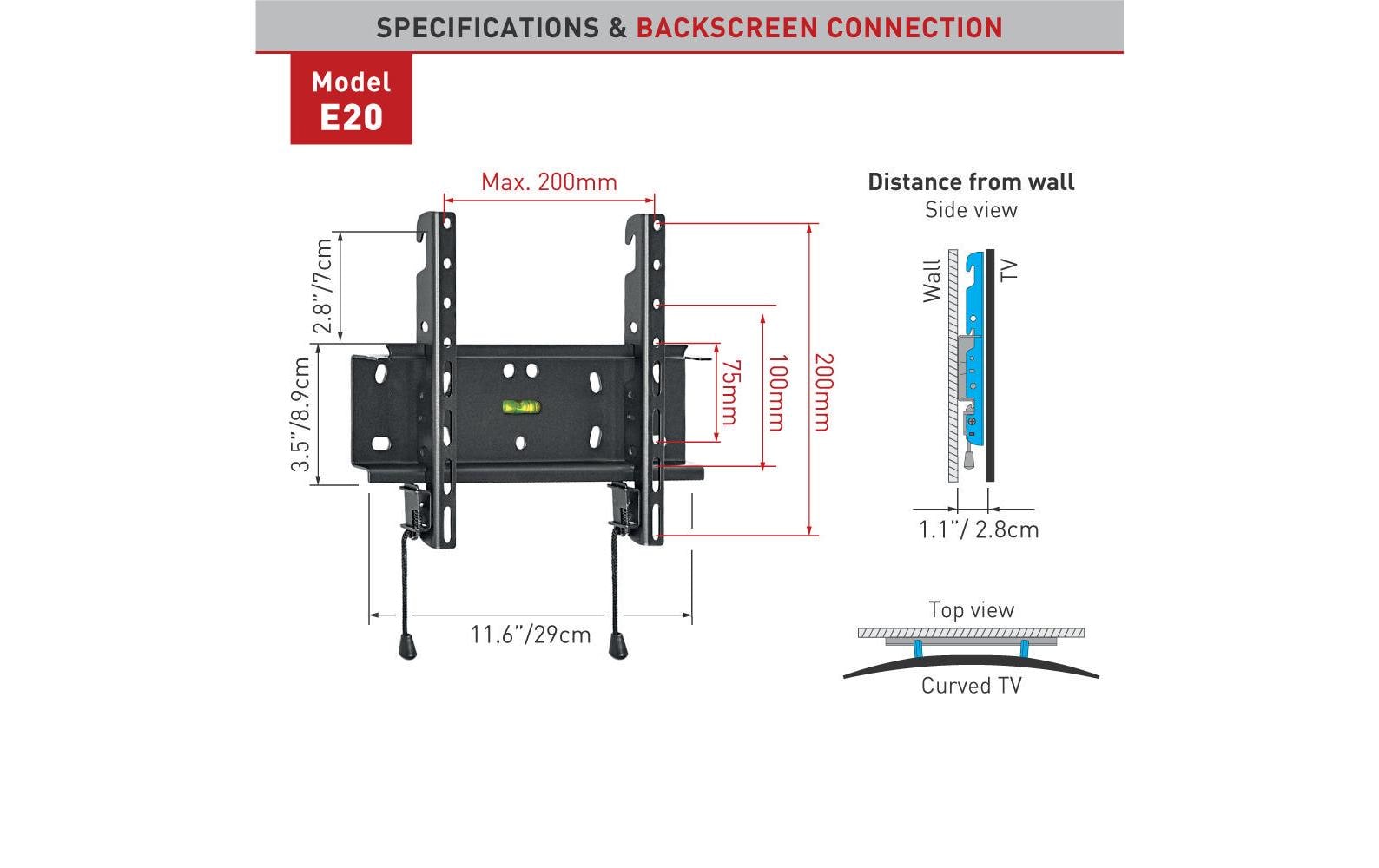 Barkan Mounting Systems Barkan Wandhalterung – Fix – 14–37" – VESA 200×200 – bis 40 kg – WH E20
