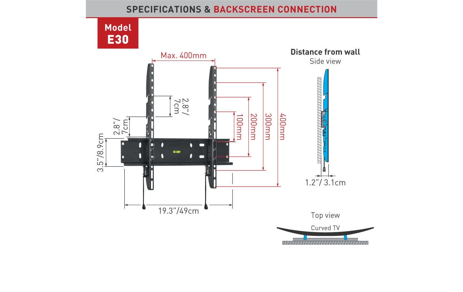 Barkan Mounting Systems Barkan WH E30 – Wandhalterung, fix, für 48″, VESA 300×300, bis 50 kg, schwarz