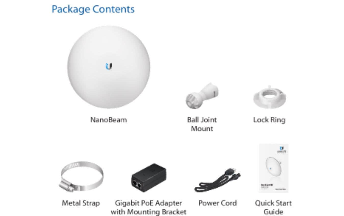 Ubiquiti airMAX NanoBeam ac – 2,4 GHz Funkbrücke, 13 dBi, 1× GbE, PoE-Adapter, Weiss