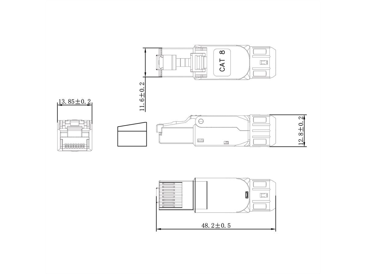 VALUE RJ-45-Stecker – Cat8.1 (Klasse I), feldkonfektionierbar, geschirmt, silber, für AWG 22–26, 5,0–8,5 mm