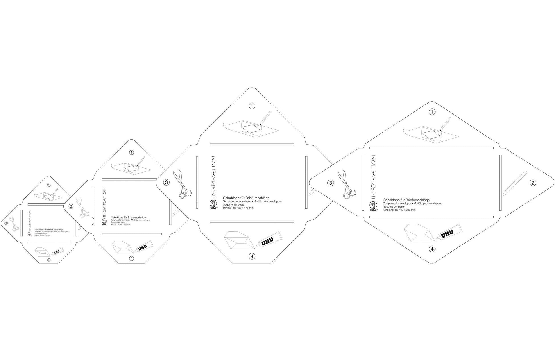 URSUS Malschablone – B8/B7/B6/DIN lang – Mehrfarbig – Transparente Folie 0,5 mm – 4 Stk