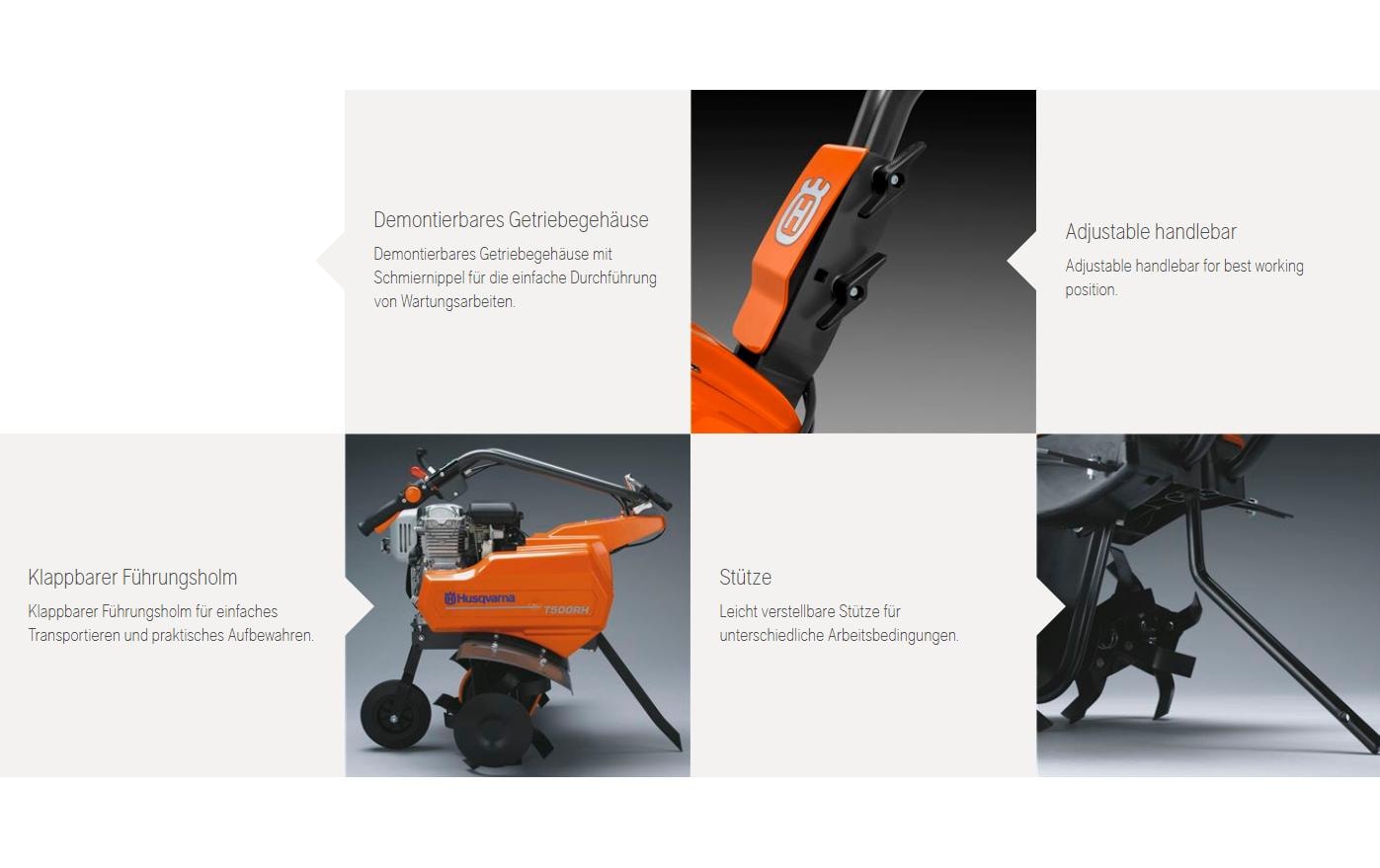 Husqvarna Motorhacke TF 120 – Arbeitsbreite 46 cm, Arbeitstiefe 15 cm, Motorleistung 1400 W, Masse 27 kg