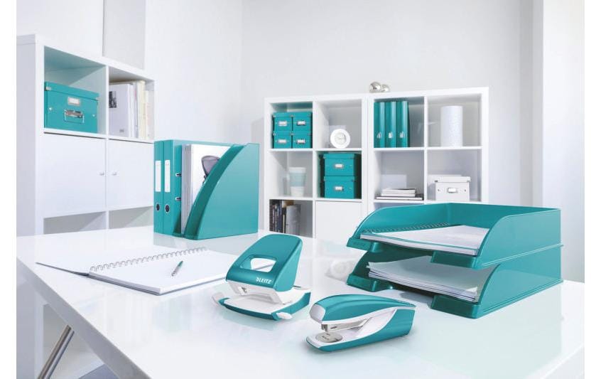 Leitz 5528 – Hefter mit integriertem Heftklammerentferner, Tackerfunktion, Einlegetiefe 35 mm, eisblau