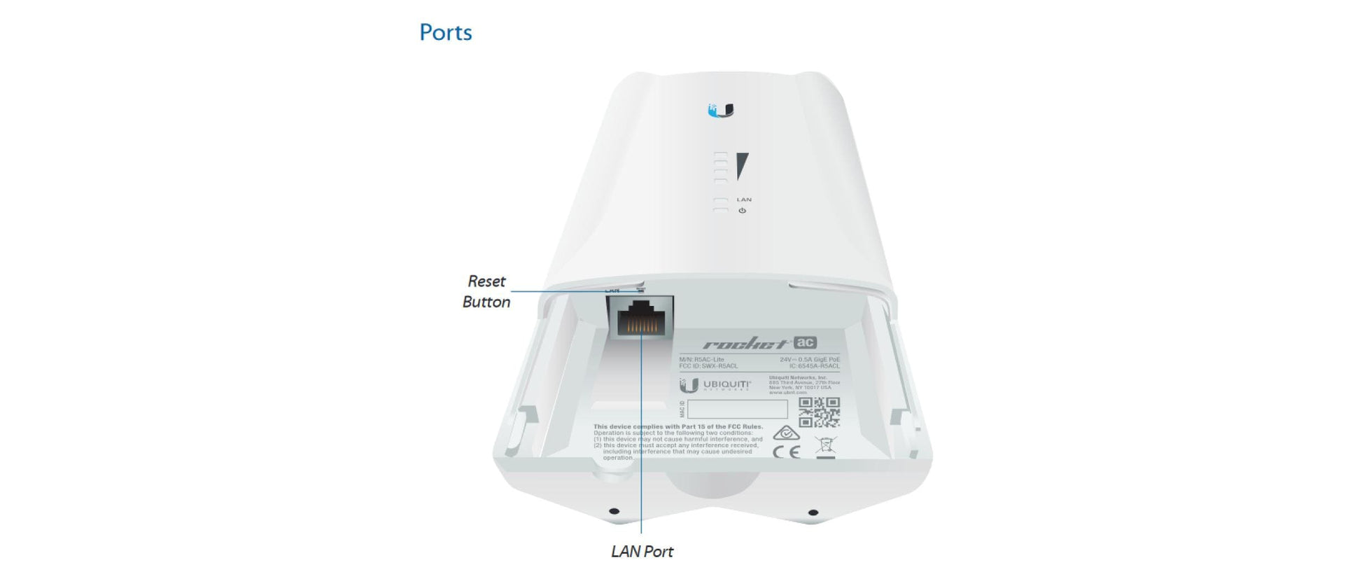 Ubiquiti airMAX Rocket Prism ac Lite – 5,15–5,875 GHz Funkbrücke, 1GbE, 450 Mbit/s, Weiss